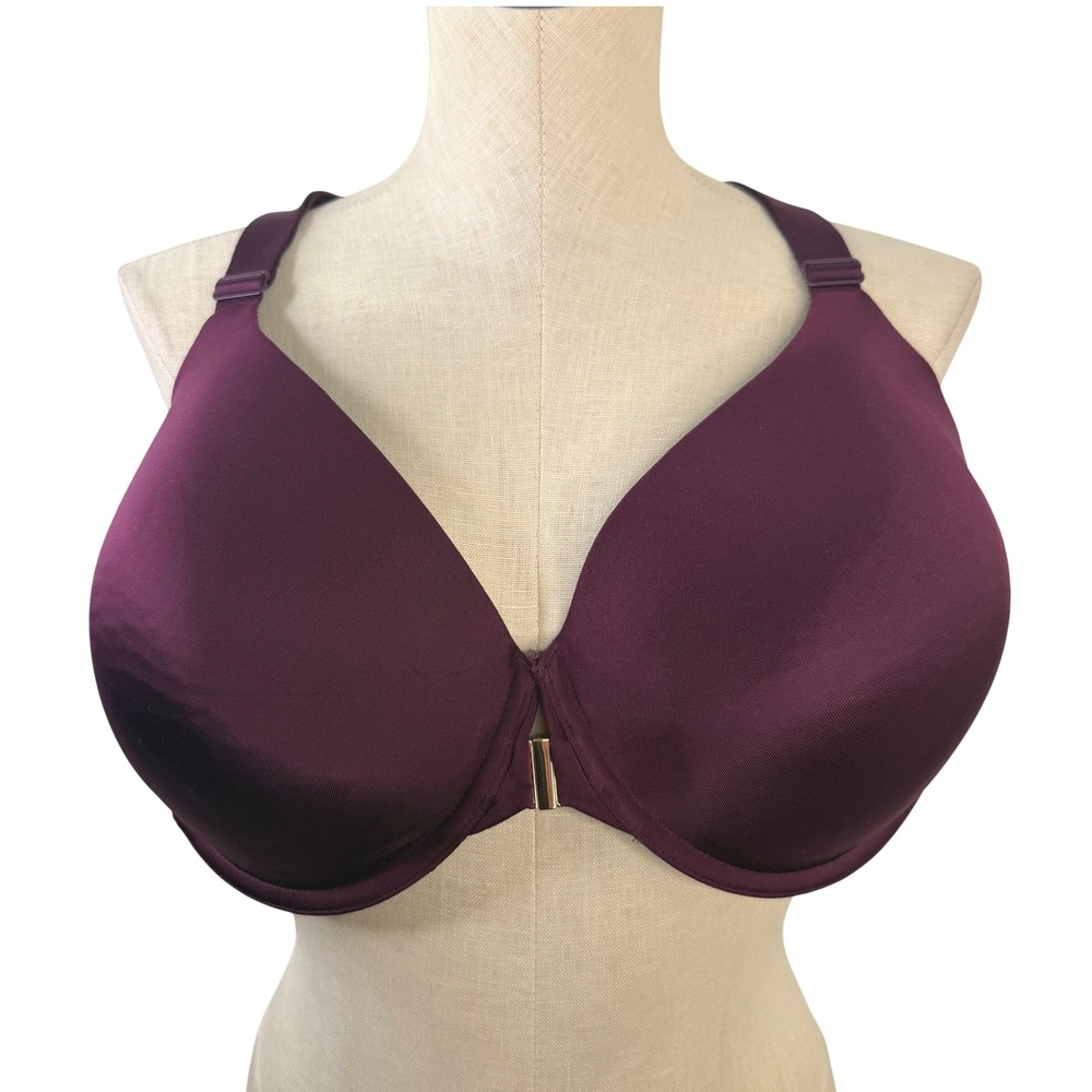 Catherines Plus Size 44DD Plunge Lined Underwire Bra 4096 Purple Lace Racerback